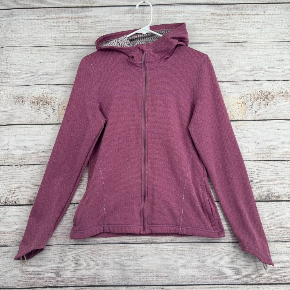 prAna Full Zip Hoodie Women Medium Purple Heathered Thumbholes Active Jacket